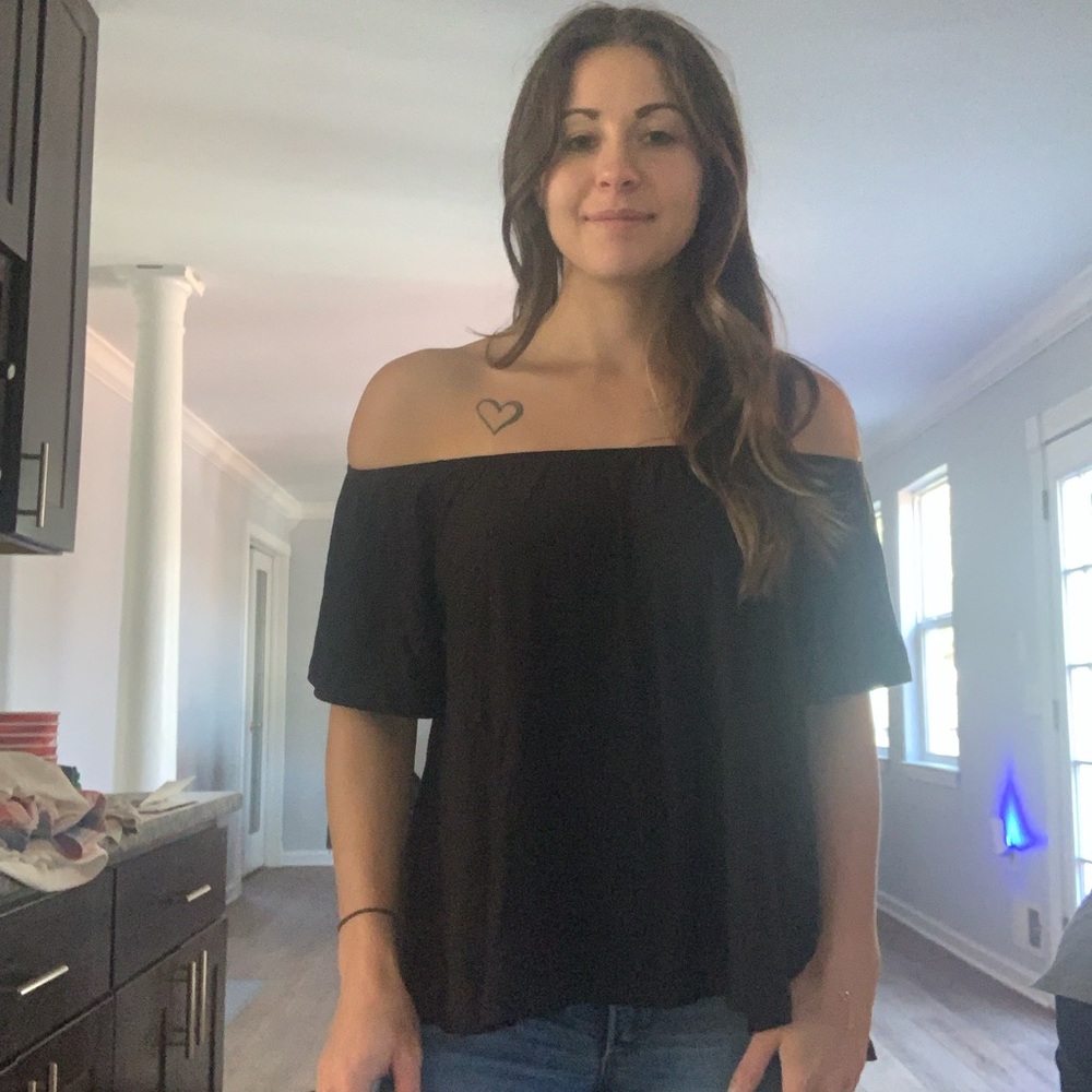 Off the shoulder black flowy blouse